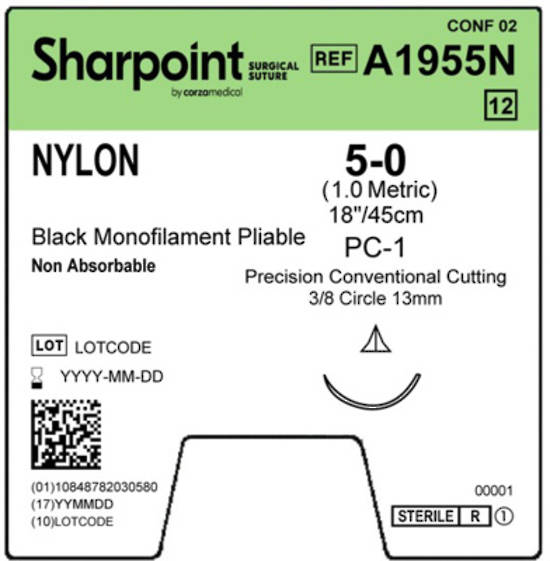 Sharpoint Plus Suture Nylon Pliable 3/8 Circle PCC 5/0 13mm 45cm image 1